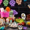 4pcs Day of the Dead Wooden Table Topper Centerpiece Signs, Mexican Dia De Los Muertos Cross Sugar Skull Skeleton